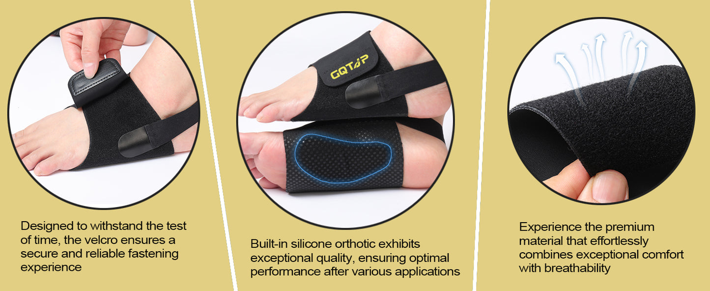 Arch Support Inserts Braces for Plantar Fasciitis Relief, Adjustable Arch Support Compression Bands, Arch Sleeves for Flat Feet, Foot Support for Pain Relief with Gel Pads
