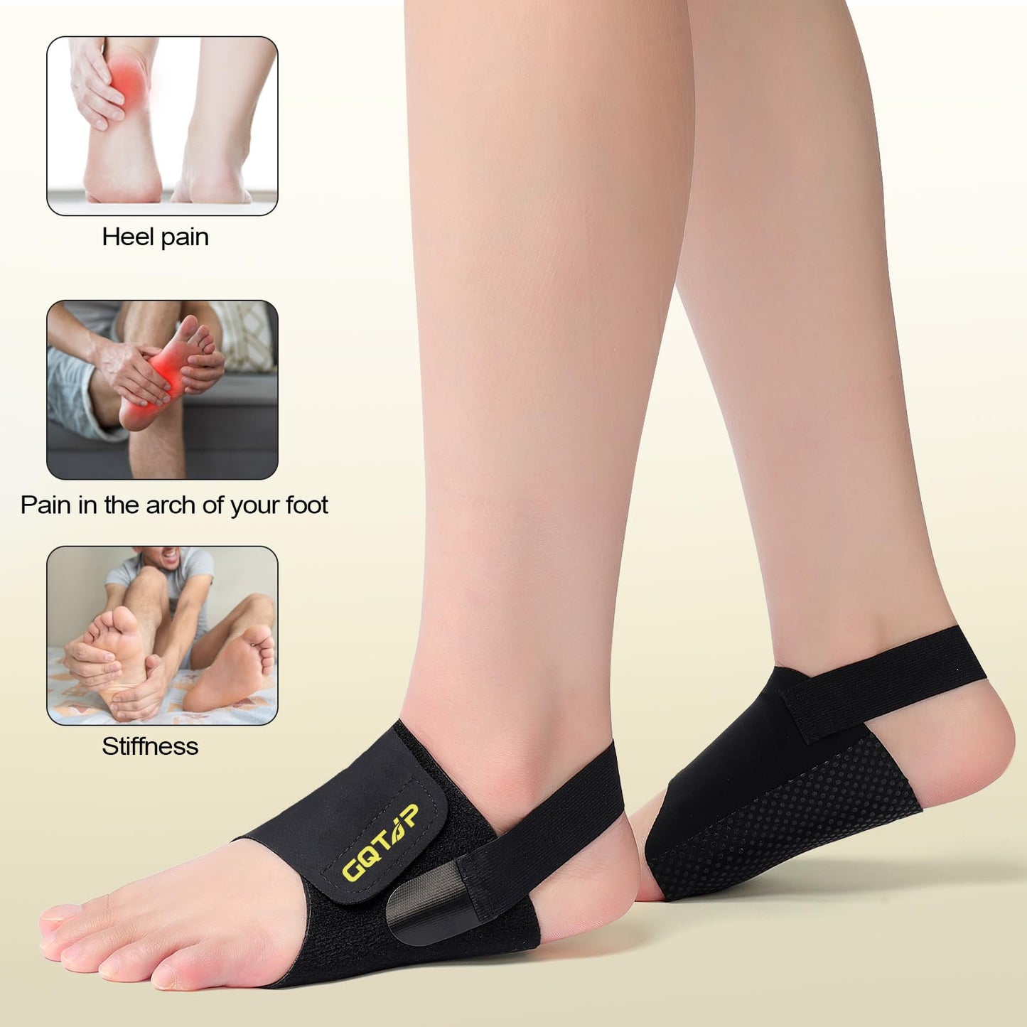 Arch Support Inserts Braces for Plantar Fasciitis Relief, Adjustable Arch Support Compression Bands, Arch Sleeves for Flat Feet, Foot Support for Pain Relief with Gel Pads